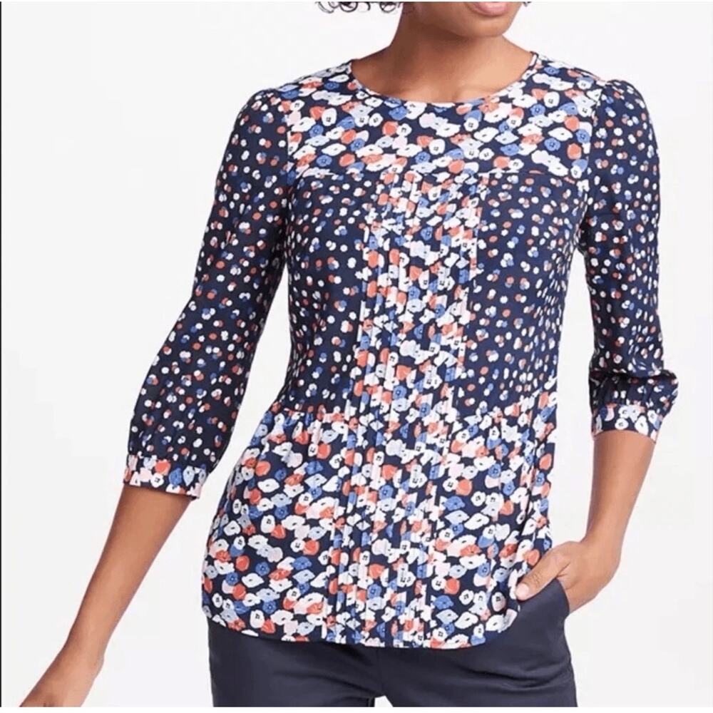 Boden Hopscotch Poppy Meadow Pintuck Blouse Floral 3/4 Sleeve US 14 NWT